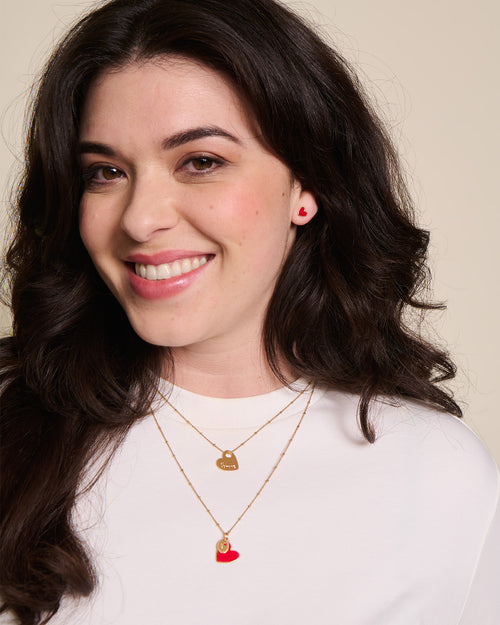 Les boucles d'oreilles Céleste petit cœur rouge - dorées à l'or fin 24 carats - émoi émoi   - 2 