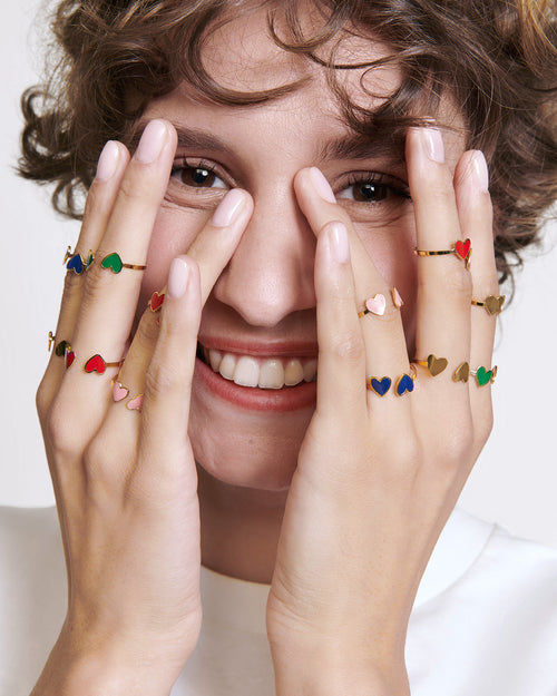 La bague Billie 2 cœurs bleus - dorée à l'or fin 24 carats - émoi émoi   - 4 