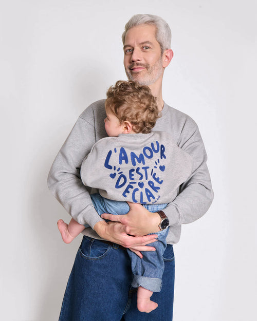 Le duo de sweats L'amour est déclaré en coton bio - gris chiné - émoi émoi   - 2 