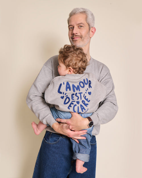 Le duo de sweats L'amour est déclaré en coton bio - gris chiné - émoi émoi   - 2 