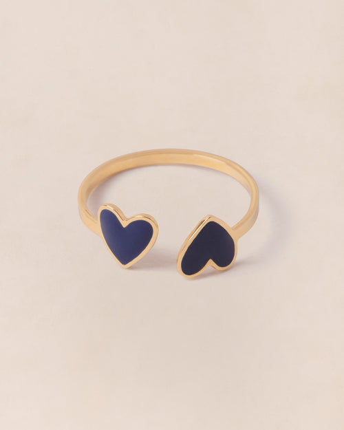 La bague Billie 2 cœurs bleus - dorée à l'or fin 24 carats - émoi émoi   - 1 