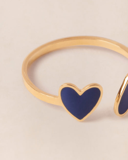 La bague Billie 2 cœurs bleus - dorée à l'or fin 24 carats - émoi émoi   - 2 