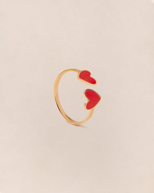 La bague Billie 2 cœurs rouges - dorée à l'or fin 24 carats - émoi émoi   - 1 