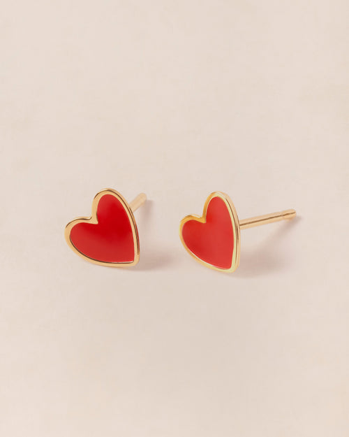 Les boucles d'oreilles Céleste petit cœur rouge - dorées à l'or fin 24 carats - émoi émoi   - 1 