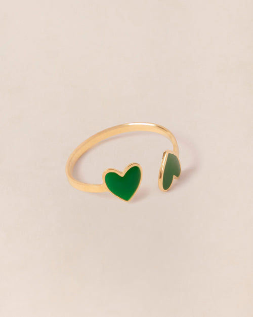 La bague Billie 2 cœurs verts - dorée à l'or fin 24 carats - émoi émoi   - 1 