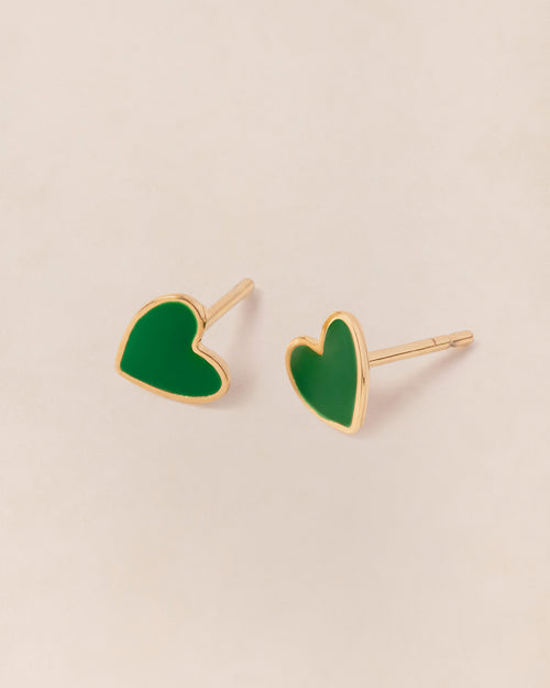 Les boucles d'oreilles Céleste petit cœur vert - dorées à l'or fin 24 carats - émoi émoi   - 1 