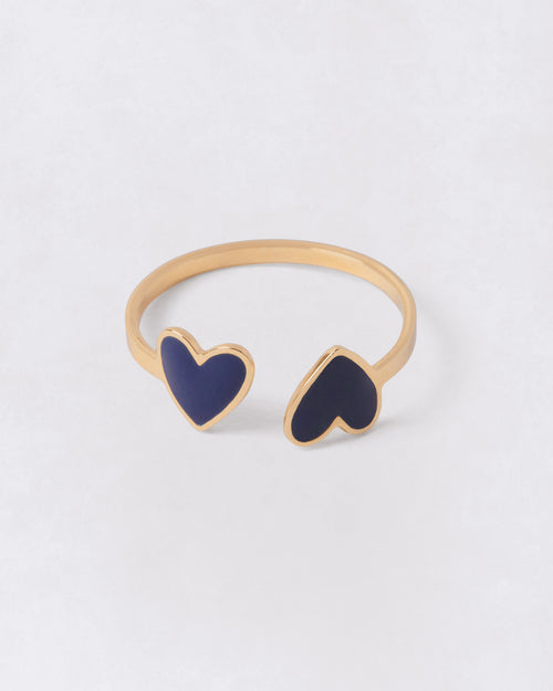 La bague Billie 2 cœurs bleus - dorée à l'or fin 24 carats - émoi émoi   - 1 