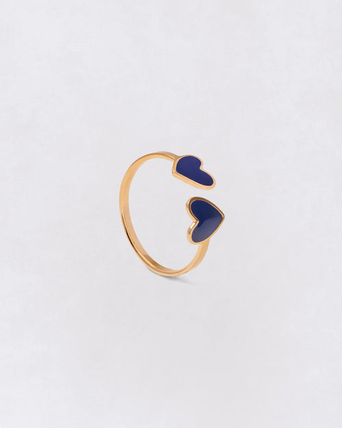 La bague Billie 2 cœurs bleus - dorée à l'or fin 24 carats - émoi émoi   - 2 