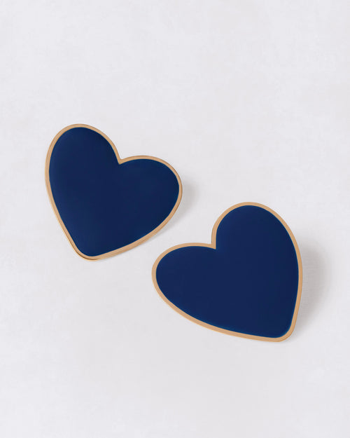 Les boucles d'oreilles Big Love grand cœur bleu - dorées à l'or fin 24 carats - émoi émoi   - 1 