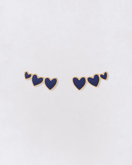 Les boucles d'oreilles Clarisse 3 cœurs bleus - dorées à l'or fin 24 carats - émoi émoi   - 4 