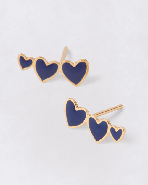 Les boucles d'oreilles Clarisse 3 cœurs bleus - dorées à l'or fin 24 carats - émoi émoi   - 1 