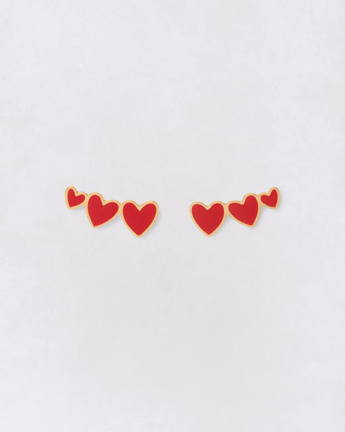 Les boucles d'oreilles Clarisse 3 cœurs rouges - dorées à l'or fin 24 carats - émoi émoi   - 4 