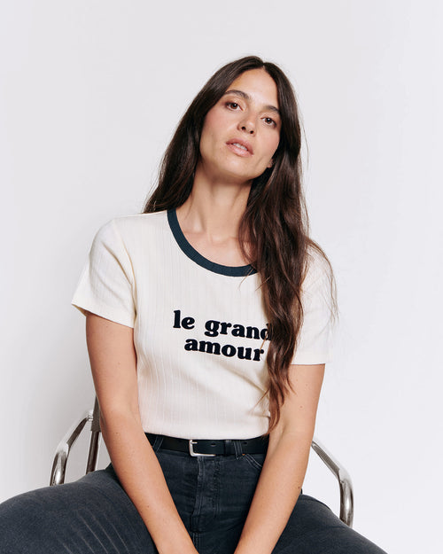 Le t-shirt Le grand amour femme en coton bio - crème - émoi émoi   - 1 