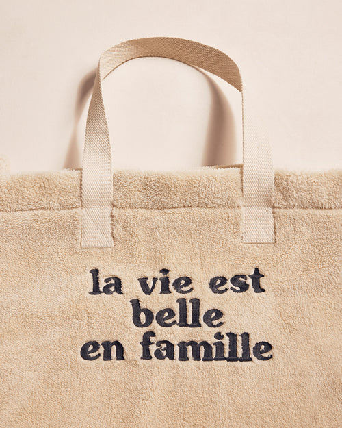 Le cabas La vie est belle en famille en moumoute - crème - émoi émoi   - 2 