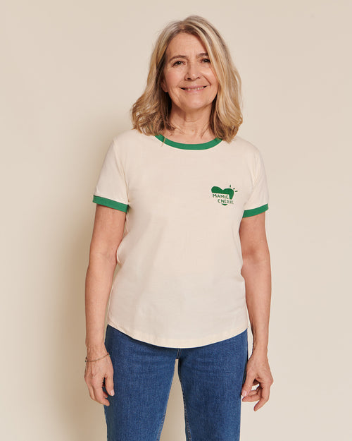 Le t-shirt coeur Mamie chérie en coton bio - crème - émoi émoi   - 2 