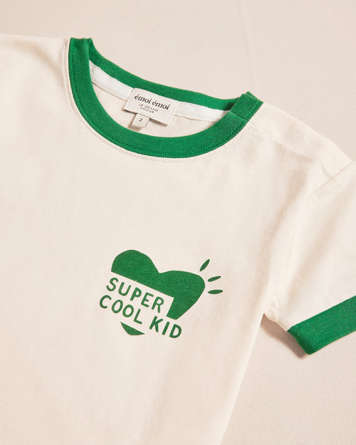 Le t-shirt coeur Super cool kid en coton bio - crème - émoi émoi   - 2 