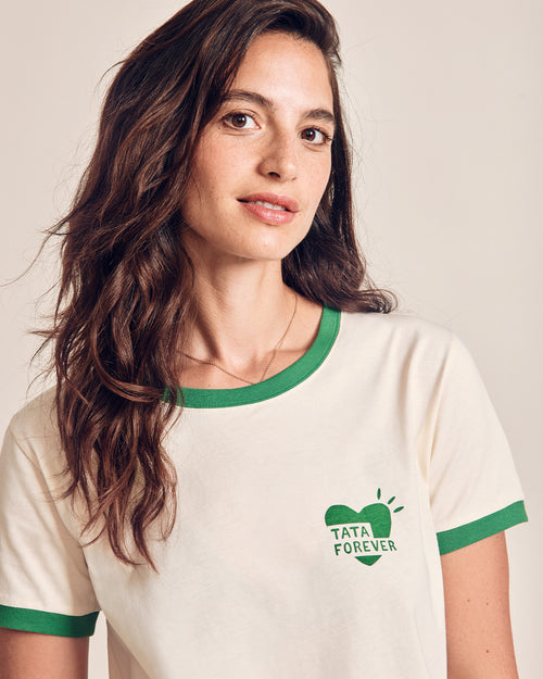 Le t-shirt coeur Tata forever en coton bio - crème - émoi émoi   - 2 