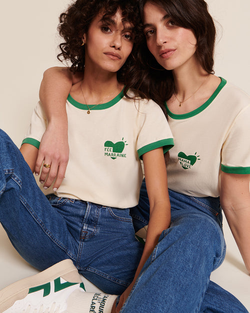 Le t-shirt coeur Fée marraine en coton bio - crème - émoi émoi   - 2 