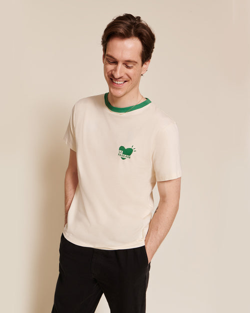 Le t-shirt coeur Le Parrain en coton bio - crème - émoi émoi   - 1 