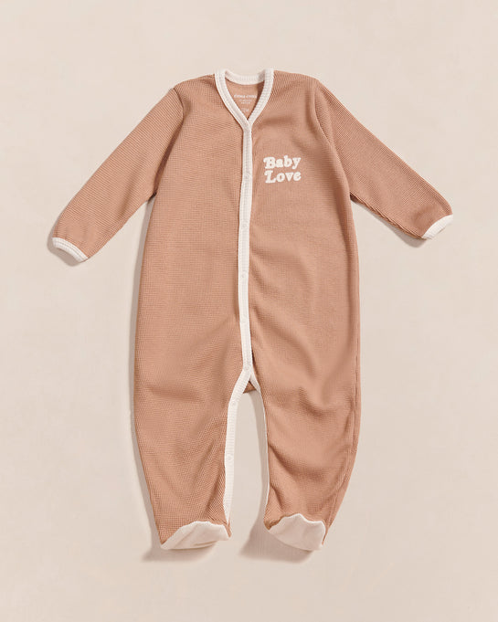 Le pyjama bébé Baby love en coton bio nid d'abeille - praliné – émoi émoi