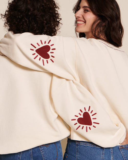 Le sweat Cœur solaire femme avec coudières en coton bio - crème - émoi émoi   - 2 