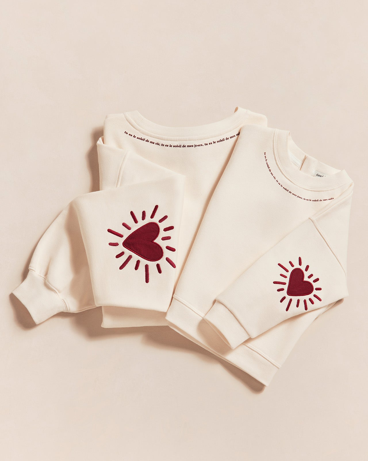 Le duo de sweats Coeur solaire avec coudières - crème