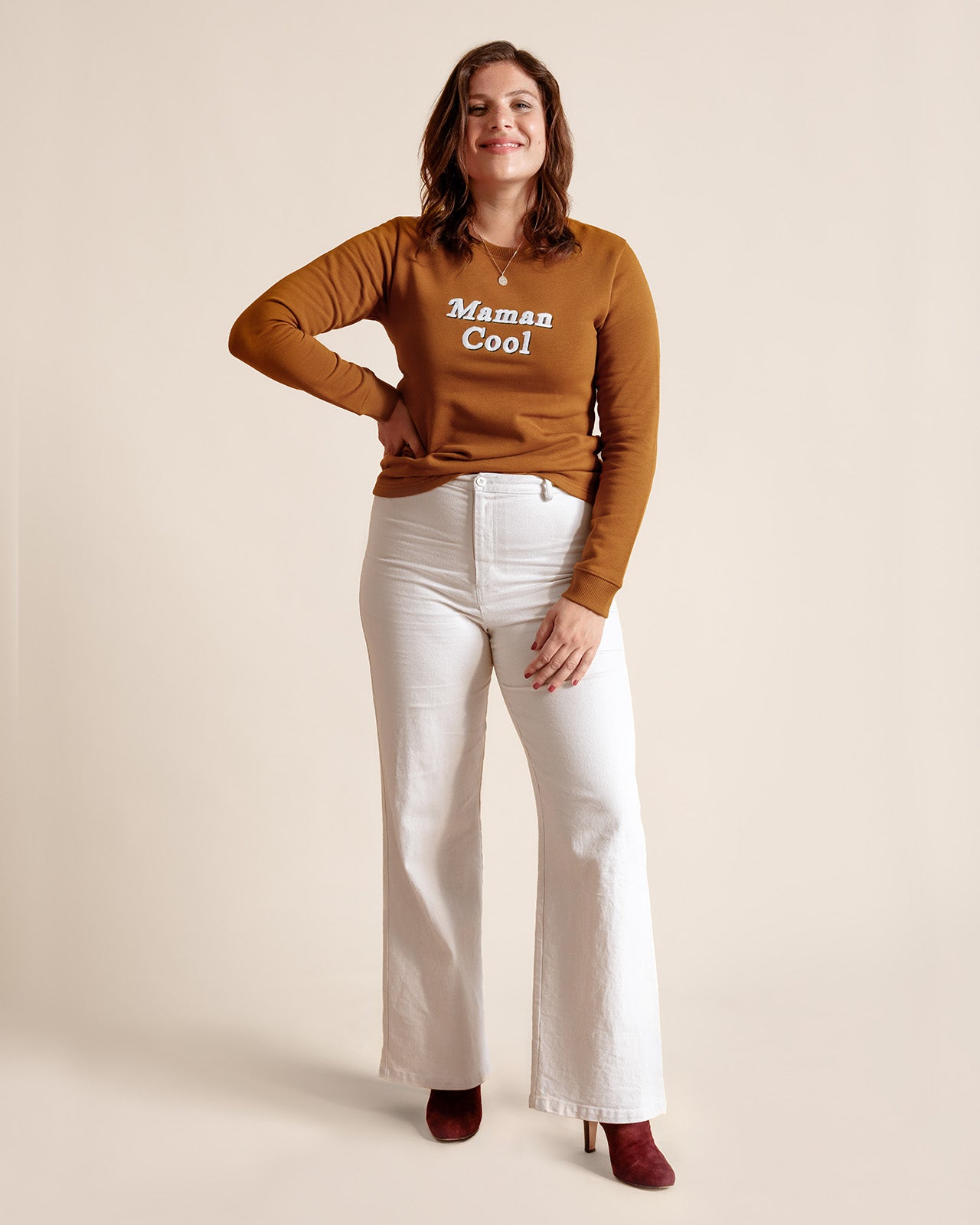 Le sweat Maman cool en coton bio - caramel