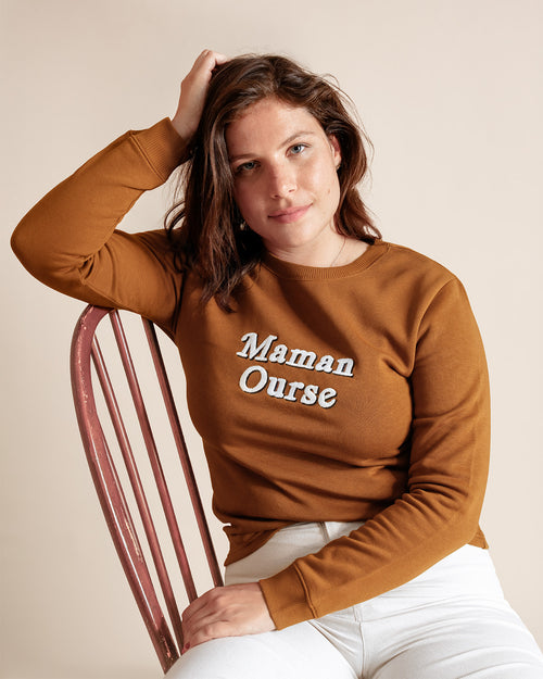 Le sweat Maman ourse en coton bio - caramel - émoi émoi   - 1 