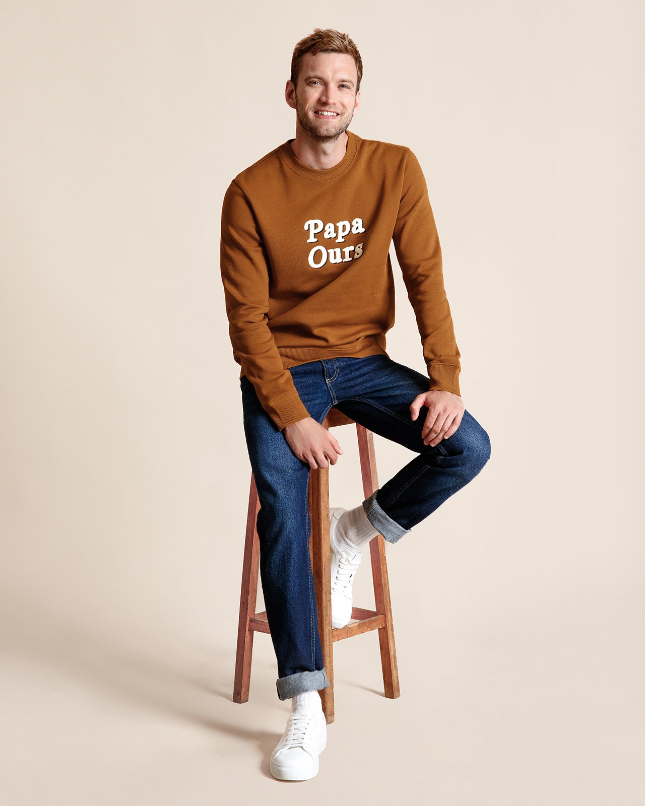 Le sweat Papa ours en coton bio - caramel