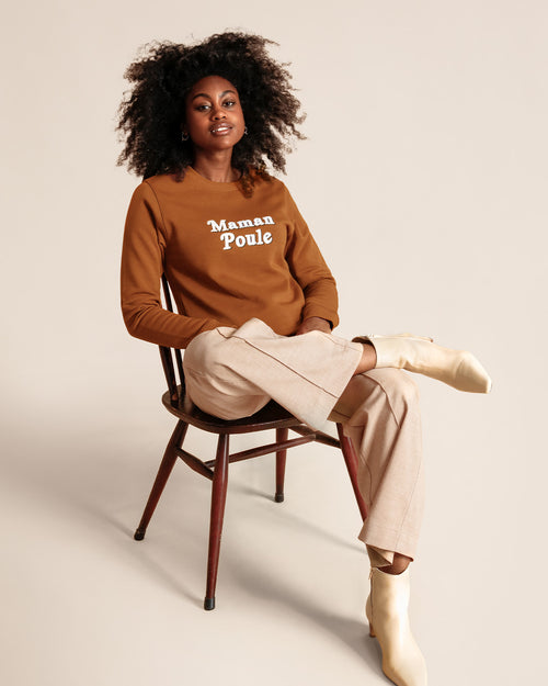 Le sweat Maman poule en coton bio - caramel - émoi émoi   - 1 