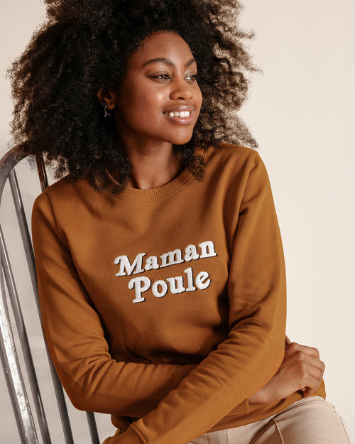 Le sweat Maman poule en coton bio - caramel - émoi émoi   - 2 