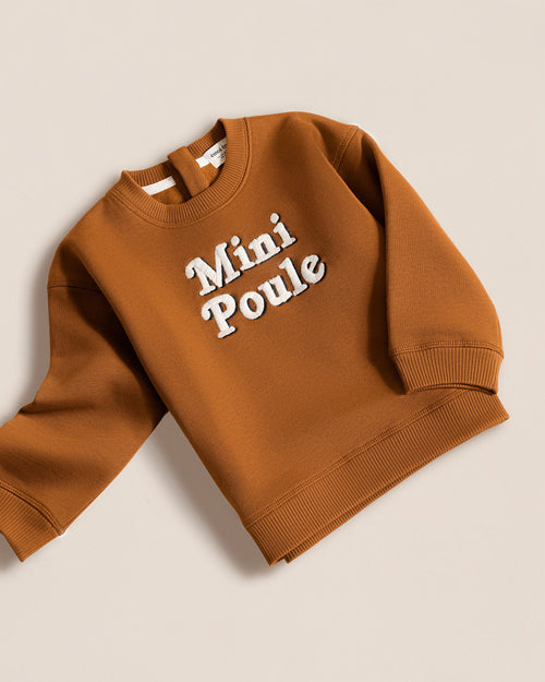 Le sweat Mini poule en coton bio - caramel - émoi émoi   - 1 