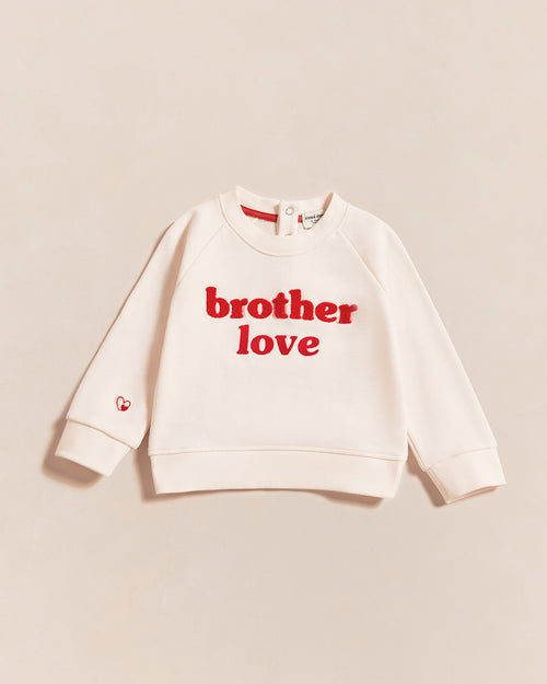 Le sweat brodé Brother love en coton bio - crème et rouge - émoi émoi   - 1 