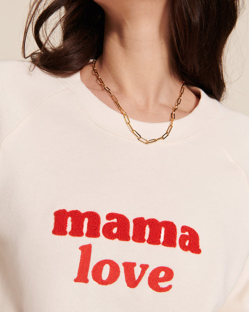 Le sweat brodé Mama love en coton bio - crème et rouge - émoi émoi   - 2 