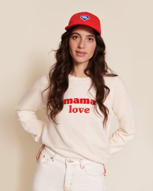 Le sweat brodé Mama love en coton bio - crème et rouge - émoi émoi   - 1 