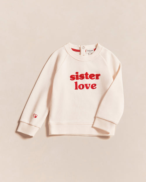 Le sweat brodé Sister love en coton bio - crème et rouge - émoi émoi   - 1 