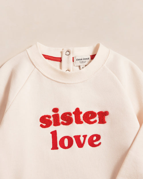 Le sweat brodé Sister love en coton bio - crème et rouge - émoi émoi   - 2 