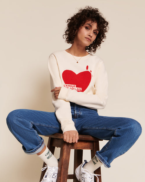 Le sweat l'amour est déclaré bouclette femme en coton bio - crème - émoi émoi   - 1 