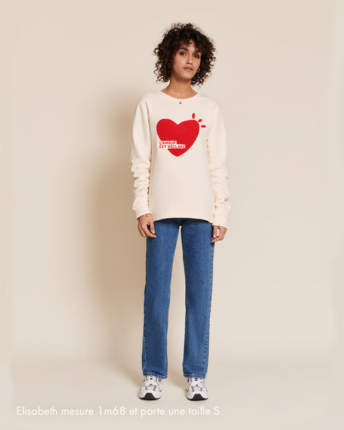 Le sweat l'amour est déclaré bouclette femme en coton bio - crème - émoi émoi   - 2 