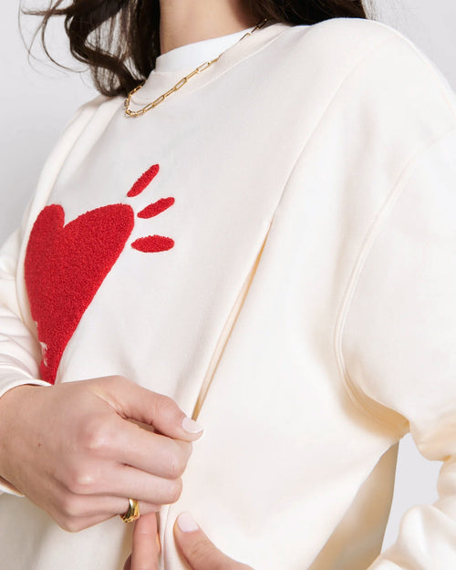 Le sweat d'allaitement l'amour est déclaré bouclette femme en coton bio - crème - émoi émoi   - 4 