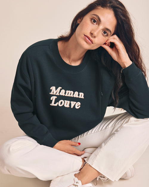 Le sweat d'allaitement Maman Louve femme en coton bio - charbon - émoi émoi   - 1 