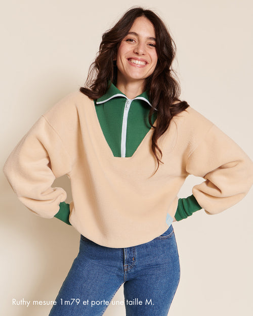 Le duo de sweats en polaire et col zippé Femme x Mini - latte - émoi émoi   - 2 