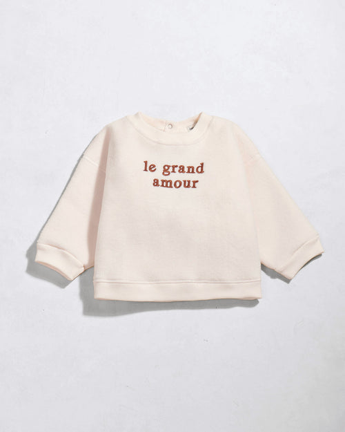 Le sweat Le grand amour enfant en polaire recyclée - crème - émoi émoi   - 1 