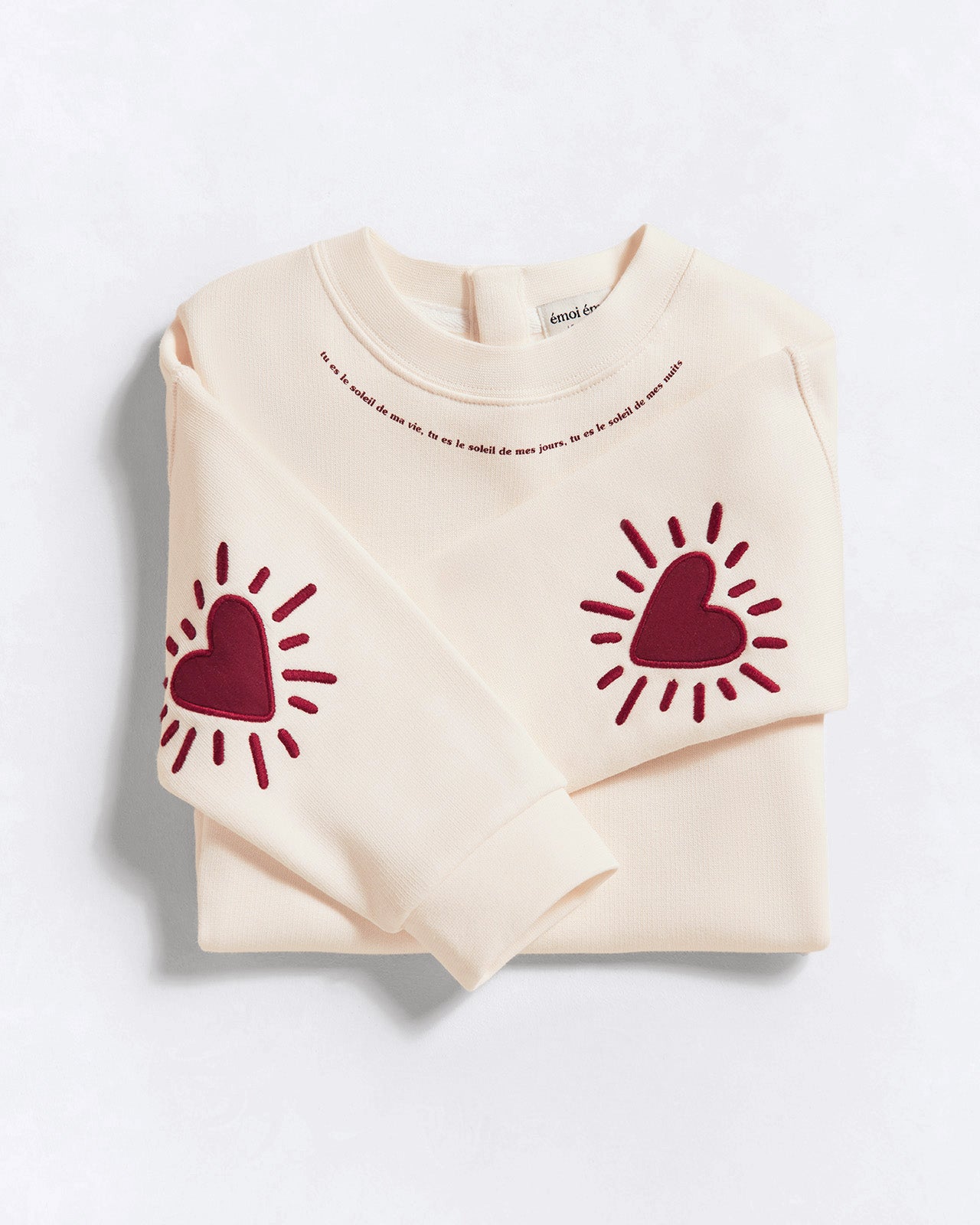 Le sweat Cœur solaire enfant avec coudières en coton bio - crème