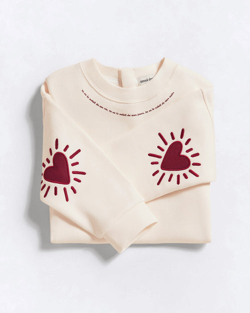 Le sweat Cœur solaire enfant avec coudières en coton bio - crème - émoi émoi   - 1 