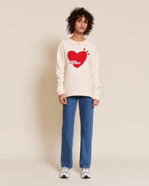 Le sweat l'amour est déclaré bouclette femme en coton bio - crème - émoi émoi   - 2 