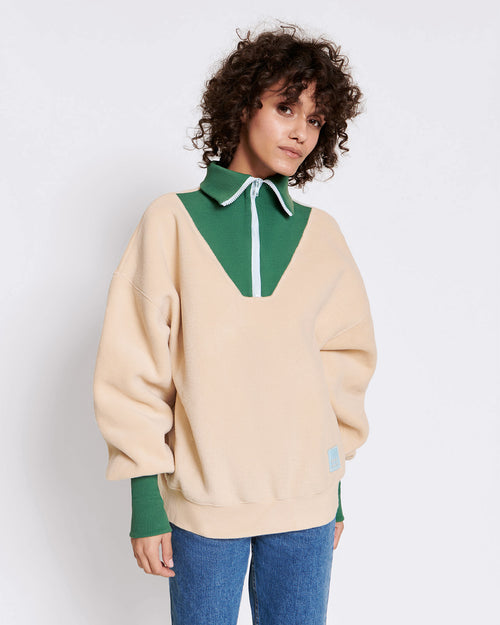 Le sweat Sunny en polaire recyclée et col zippé - latte - émoi émoi   - 4 