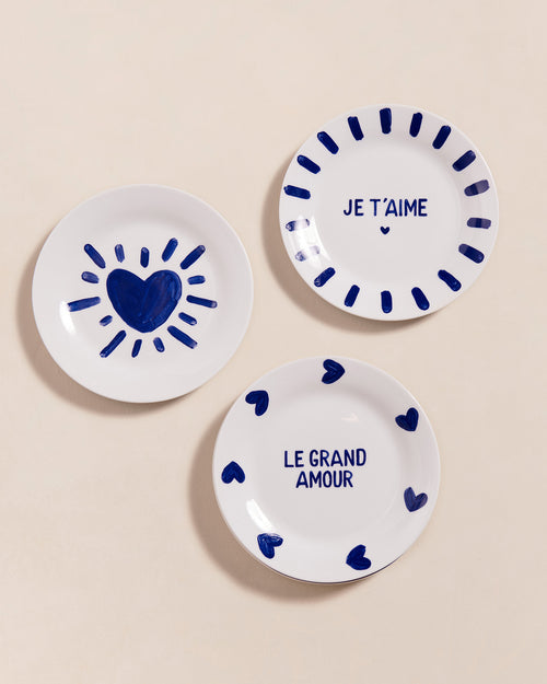 L'assiette Le grand amour en porcelaine - bleu - émoi émoi   - 2 