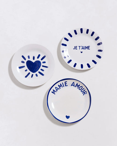 Le lot de 3 assiettes Mamie amour bleu - 19 cm - émoi émoi   - 1 