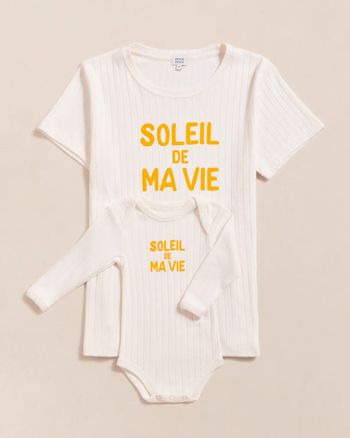 Le body et le t-shirt Soleil de ma vie en coton bio - crème - émoi émoi   - 1 